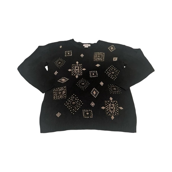 VTG 90s Victoria Jones Size PS Black Gold Beaded Embellished Oversized Sweater - Picture 1 of 2